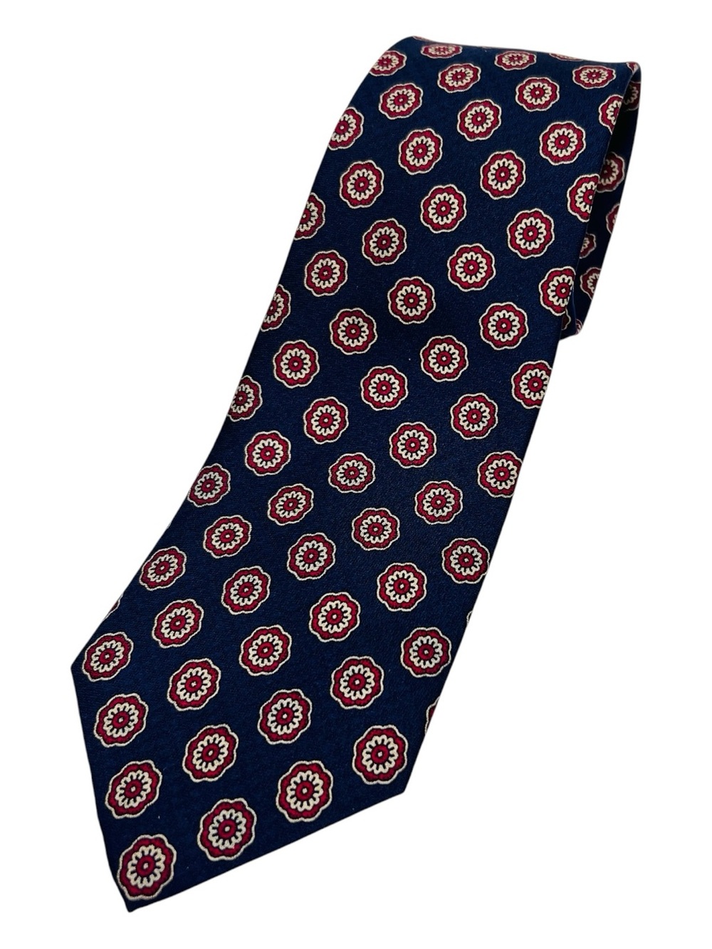 Cable Car Clothiers Navy Blue /Red & White Medallion 100% Silk Men’s Neck Tie